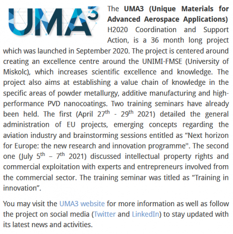 UMA3 @ EASN newsletter